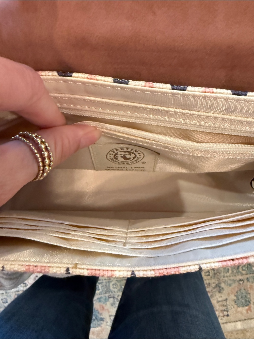 Woven Diamond-Pattern Crossbody Bag in Brown and Navy- Spartina - Picture 3 of 4